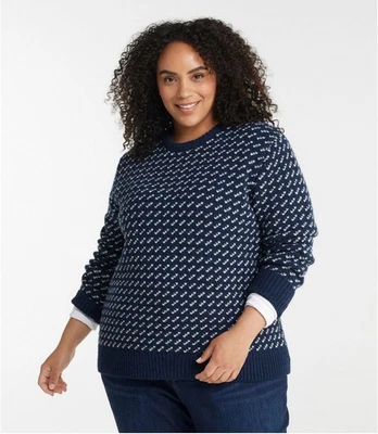 NUEVO LL BEan Mujer Bean Clásico Suéter de Lana de Trapo, Cuello Redondo Ojo de Pájaro Azul Marino 3X Foto 1 de 4