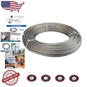 150ft 1/8" Stainless Steel Cable for Deck Railing - Rust-Resistant Wire Rope - Picture 1 of 7