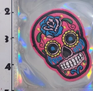 Pink Sugar Skull Patch Dia De La Muerte Vintage Embroidered Craft Halloween - Picture 1 of 2