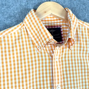 Fynch-Hatton Shirt Mens Medium Orange Check Long Sleeve Regular Fit Flip Cuff - Picture 1 of 13