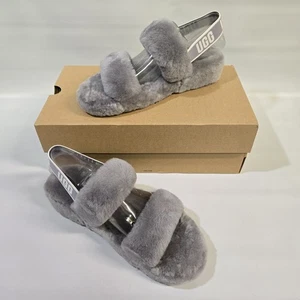 Sandalia Ugg Iconic Fluff Oh Yeah Slide Talla 8 Gris Suave Piel de Oveja Zapatilla Exterior - Imagen 1 de 7