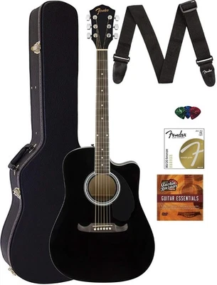 Fender FA-125CE Dreadnought Acoustic-Electric Guitar - Black w/ Hard Case - Image 1 of 4