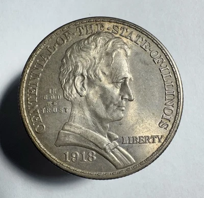 Medio dólar conmemorativo de plata Lincoln Illinois 1918 -0724 Foto 1 de 2