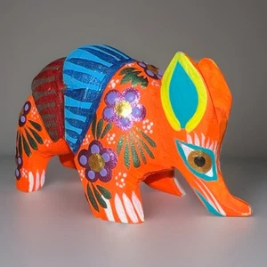 Alebrije ARMADILLO Mexican Folk Art Hand Painted 2.25” Wood Carving Oaxaca Neon - Picture 1 of 9