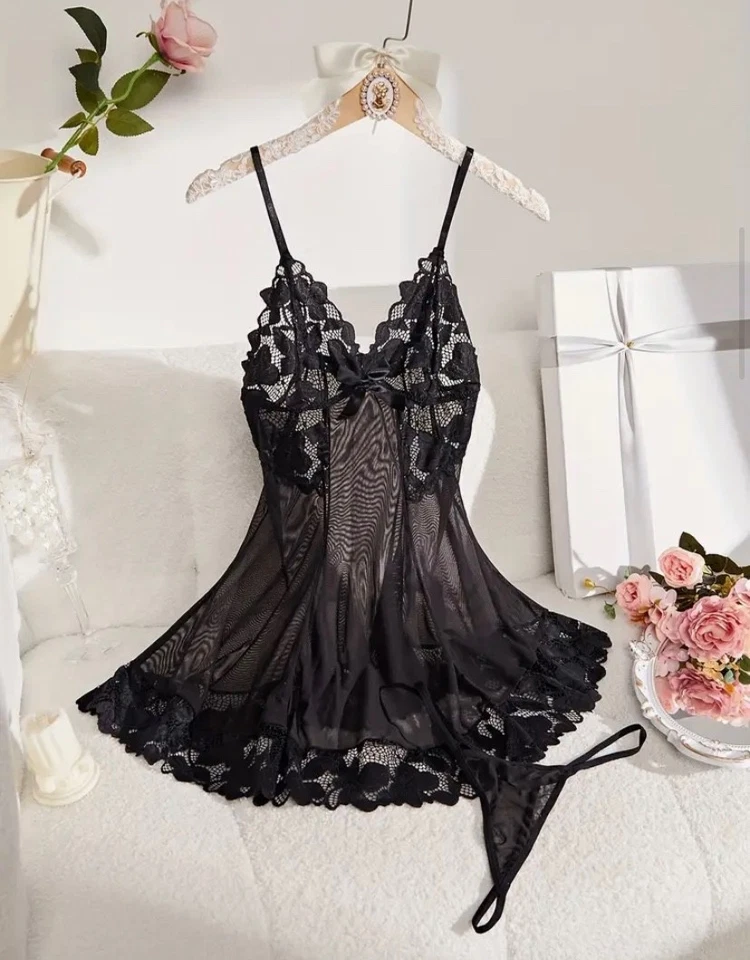 Ladies Black 2 Piece Sexy Nightgown Set S - XXL - Image 1 of 1