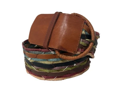 Vtg Multicolored Wide Woven Leather Belt Sz Medium - Image 1 of 4