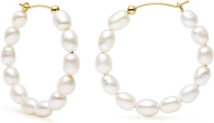 Perlen Creolen für Damen 14K Gold Filled Weiß Klein Süßwasser Zucht... - Bild 1 von 1