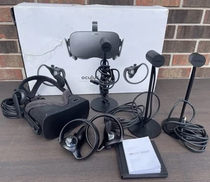 Oculus Rift VR Bundle Headset 3 Sensors 2 Controllers Cables Manual Works - Picture 1 of 16
