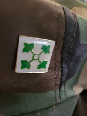 Vintage Tie Tack Cap Lapel Pin 4th Infantry Division Green on White Enamal on Me - Image 1 of 3