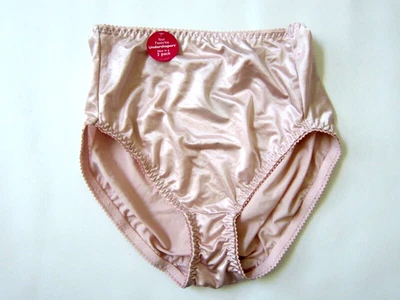 Vintage VANITY FAIR SECOND SKIN SATIN PEACH / PINK HI LEG BRIEF SILKY PANTY 7 L - Image 1 of 2