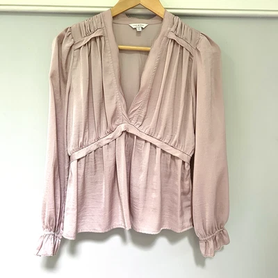 Blusa romántica caprichosa manga larga abullonada para mujer S/M rubor satinado hada coqueta Foto 1 de 4
