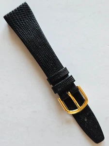 20 mm - schwarzes Eidechsenmuster / glattes Echtleder Uhrenarmband - (goldene Schließe - Bild 1 von 3