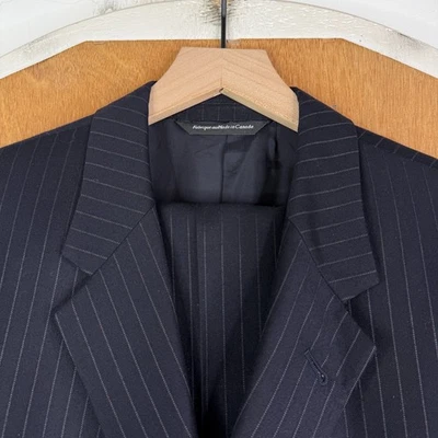 Traje Copley Para Hombres 42L Azul Marino Rayas 3 Botones Ermenegildo Zegna Tela 36x30 Foto 1 de 4