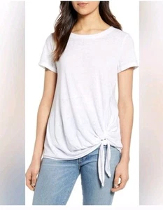 Caslon Women's Size Small Burnout Side Tie White T-Shirt NWT - Picture 1 of 7