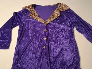 Costume Mens Purple Pimp Crush Velvet Shirt With Leopard Print Collar Sz L/ XL - Picture 1 of 7