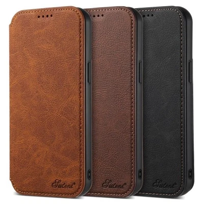 Leather Vintage Bracket For iPhone 17 16 Pro Max Flip Magsafe Case Wallet Cover - Image 1 of 4