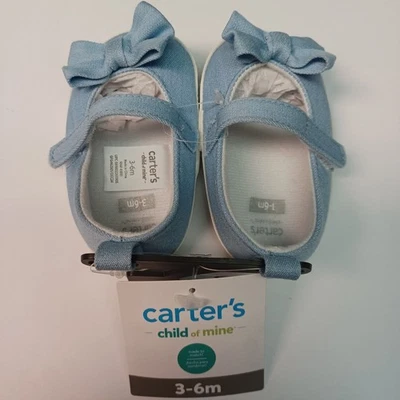 Baby Girl Size 3-6 Months Blue Denim Shoes With Bow Carter's Child Of Mine New - Image 1 of 3