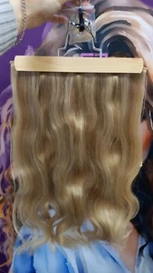 Flip Wire In/On Extensions Haarteil Echthaar Haarverlängerung 50cm Goldblond - Bild 1 von 3