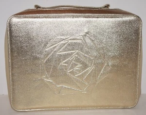 LANCOME PARIS LARGE GOLD COSMETICS PERSONALS BAG - ROSE DETAILING, ZIPPER CLOSE - Foto 1 di 6