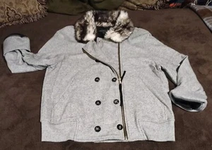 Marc by Marc Jacobs Women's Sz L Double Breasted Fur Trim Bomber Jacket Coat - Picture 1 of 23
