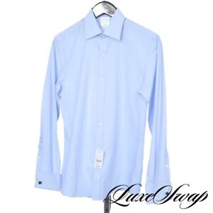 NWT Brooks Brothers Milano Fit Solid Blue French Cuff Shirt + Cufflinks 14.5 #2