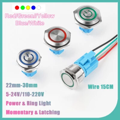 Metal Push Button Switch with Light Momentary Latching Power Key 22/25/28/30mm - Image 1 of 4