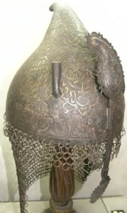 ARMOUR MUGHAL WARRIOR HELMET ARABIC INSCRIPTION SKULL RIM ARABIC INSCRIPTION - Picture 1 of 7