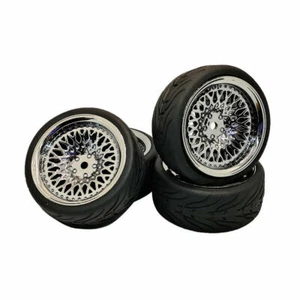 4Pcs 1/10 Rubber Tires &12mm hex Wheel Rims For RC 1:10 On Road Racing Car Model - Picture 1 of 8