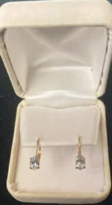 Charmimng Earrings With 0.82 Genuine Aquamarines Made in Yellow Gold 10k - Picture 1 of 3