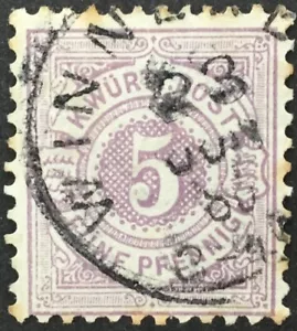 Wurttemberg 5pf mauve, 1875, SG91, Mi45a, Scott58, YT45, used. - Picture 1 of 1