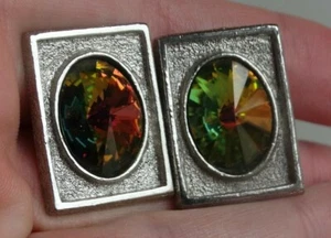 Stunning Vintage Oval Watermelon Rivoli Square Silver tone Cuff links    - Bild 1 von 7