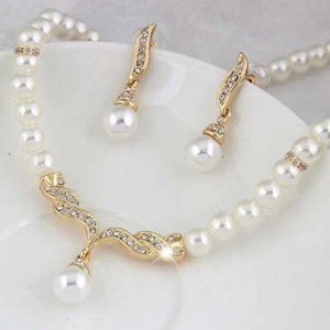 Juego de joyas de perlas de boda de cristal para novia - Imagen 1 de 6