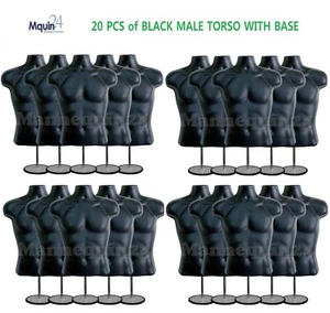 20 Pack - Male Torso Dress Body Form Mannequin + 20 Stands Black Men Display - Picture 1 of 7