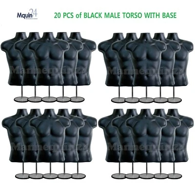 20 Pack - Male Torso Dress Body Form Mannequin + 20 Stands Black Men Display - Image 1 of 4