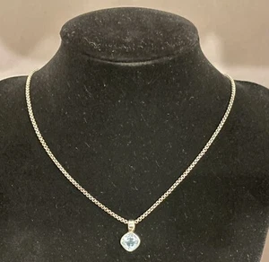 Vintage Blue Topaz Sterling Silver Unique Shape Pendant Necklace 16” - Picture 1 of 3