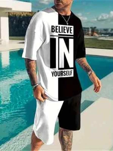 T Shirts Believe In Yourself Graphic Casual Outfit Fashion Drawstring Shorts SET - Picture 1 of 1