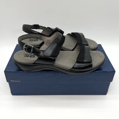 SAS Nudu Midnight Black Leather Comfort Slingback Strap Sandals Sz 8 M NEW - Image 1 of 4