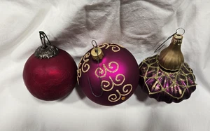 3er Set Vintage Look Glas Weihnachtsschmuck weinrot gold lila 3" - Bild 1 von 5