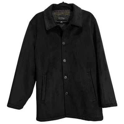 Access Claiborne Hombres Negro Imitación Gamuza Botón Frontal Abrigo Chaqueta Mediano Invierno Foto 1 de 4