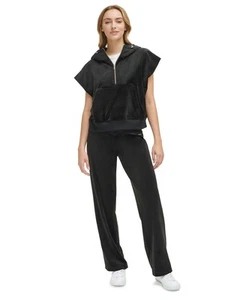 Calvin Klein Women's Hooded Velour Poncho Sweatshirt (Black, X-Small) - Picture 1 of 4