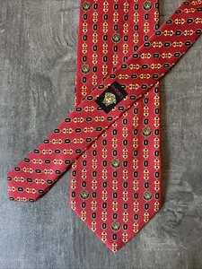 "Corbata Gianni Versace 100 % seda estampado de medusa logotipo rojo dorado aproximadamente 4"" de ancho" - Imagen 1 de 5