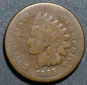 1865 1C INDIAN HEAD BRONZE CENT Fancy 5 KM# 90a Grade: G A3924 - Picture 1 of 2