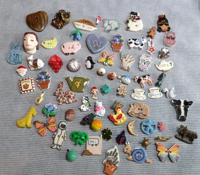71 Vintage Realistic Assorted Buttons VARIOUS OBJECTS ANIMALS CHARACTERS - Image 1 of 4