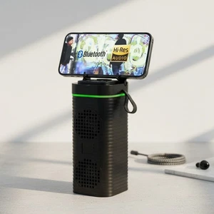 Portable Bluetooth Speaker with RGB Lights, Phone Stand & FM Radio, Rechargeable - Picture 1 of 10