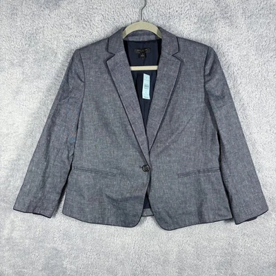 NEW Ann Taylor Newbury Piped Chambray Linen Blend Blaze Size 12 Petite Blue Gray - Image 1 of 4