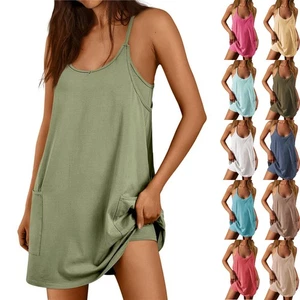 UK Ladies Summer Strappy Jumpsuit Dress Shorts Set Playsuit Casual Pocket Beach - Picture 1 of 31