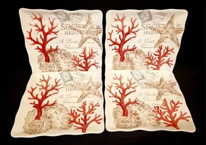 MAXCERA 9” SQUARE SALAD PLATES STAMP SEALIFE CORAL PARIS SET OF 4 - Picture 1 of 3