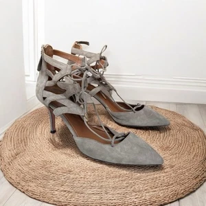 Aquazzura Belgravia grey suede lace up caged pointy stiletto ankle sandals heels - Picture 1 of 20