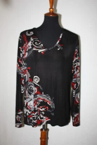 Chico's Travelers Gr. 3 schwarz Langarm Stretch Kunstdruck Pullover Oberteil V-Ausschnitt - Bild 1 von 6