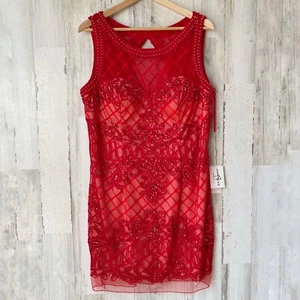 Anny Lee Red Beaded Party Cocktail Prom Wedding Guest Mini Dress Womens Size XXL - Picture 1 of 10